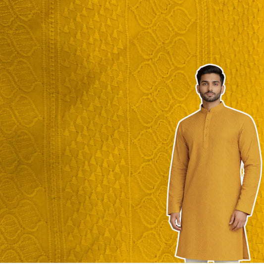 Cotton patta fabric for men mustard yellow haldi special with traditional woven ethnic pattern
