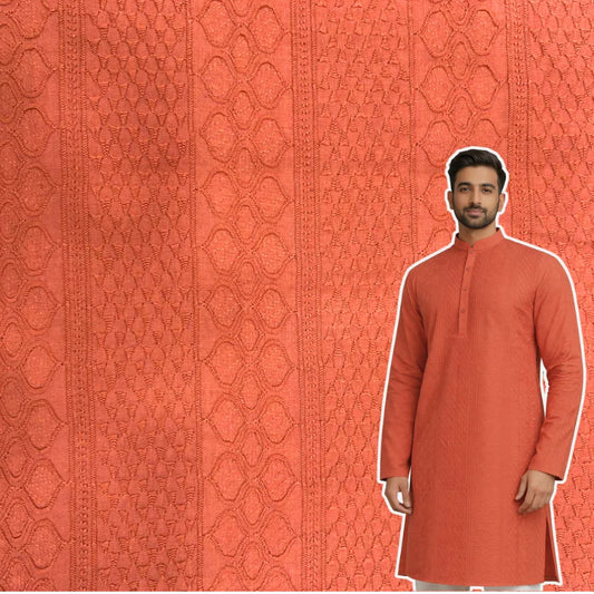 Cotton patta fabric for men rust color with traditional woven ethnic pattern