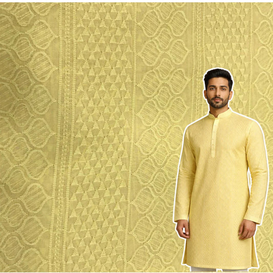 Cotton patta fabric for men yellow haldi and diwali special with traditional woven pattern