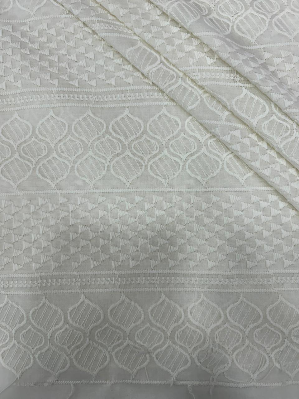 Cream cotton patta fabric men’s ethnic wear material with jacquard woven texture