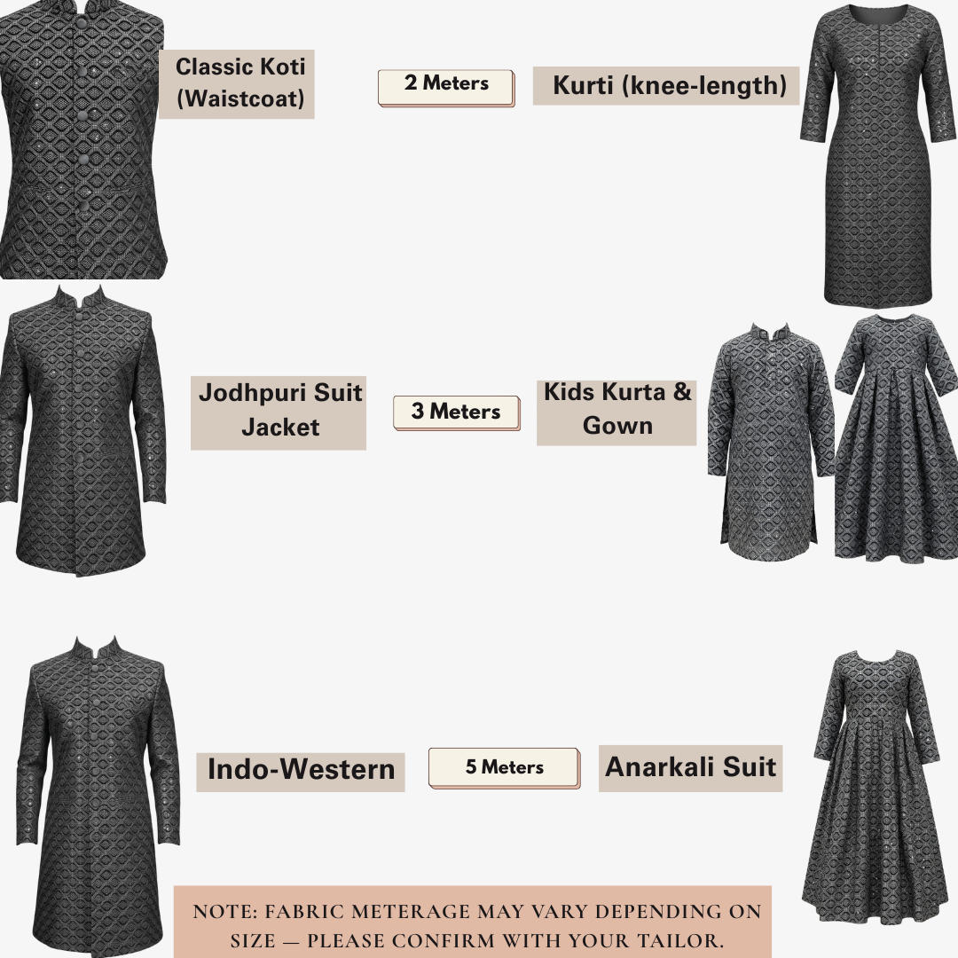 Heavy embroidered grey velvet fabric with sequins, ideal for sherwani, waistcoat, and indo-western outfits.