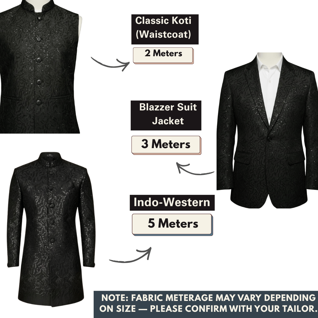 Designer TR satin fabric heavy sequin embroidery for indo western jackets and baba suit