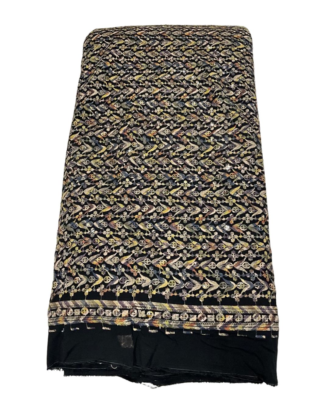 Black rayon viscose sequin kurta fabric with multicolor position print for weddings and festive wear