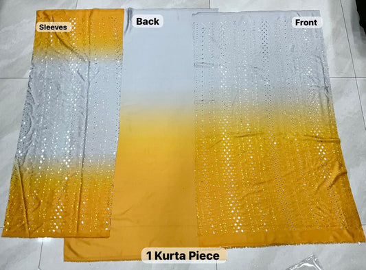 Handi, Diwali, wedding special fabric set. Bright yellow/gray ombre textile with sparkling sequin embellishment.