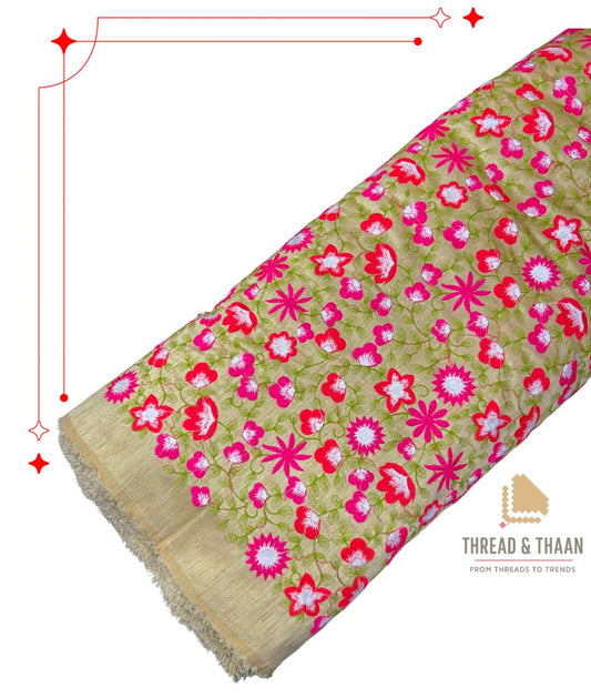 Vibrant floral pattern brocade silk fabric for lehengas, sarees and blouses.