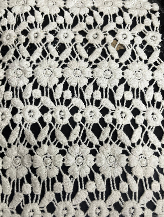 GPO Cotton Lace Fabric in wave guipure pattern, soft, breathable, and dyeable, perfect for beachwear, kurtis, and Indo-western dresses.
