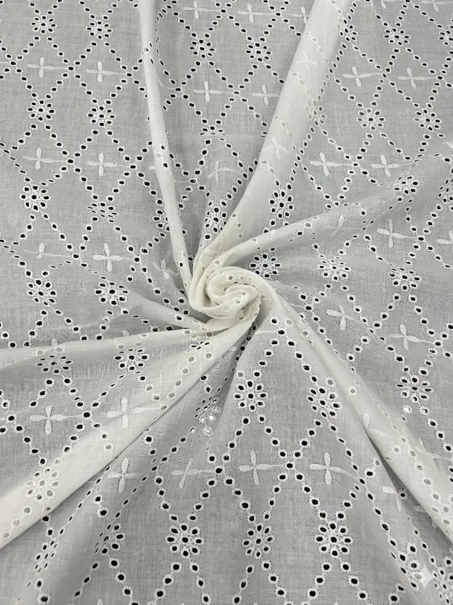 White Hakoba Schiffli Embroidered Cotton Fabric 56 Inch Width | 52 Inch Work | (Non-Dyeable) Premium Material for Kurti, Salwar Suit & Dresses