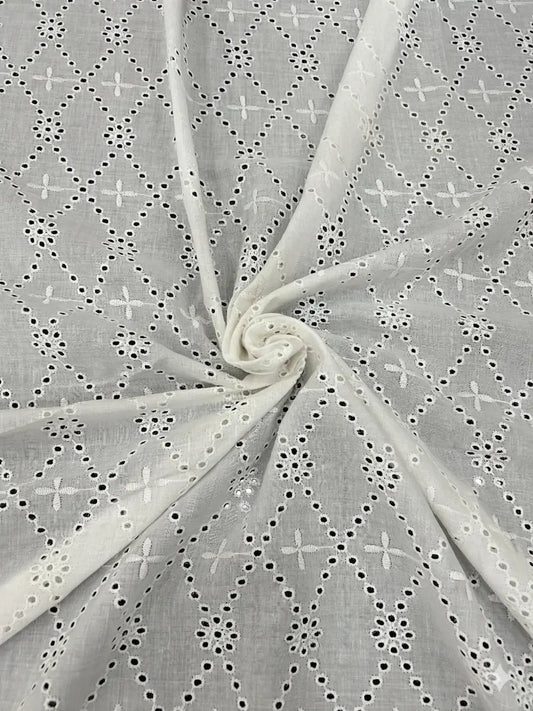 White Hakoba Schiffli Embroidered Cotton Fabric 56 Inch Width | 52 Inch Work | (Non-Dyeable) Premium Material for Kurti, Salwar Suit & Dresses