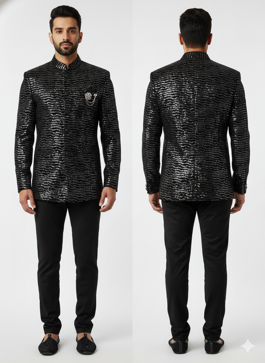 “Soft premium velvet with elegant shimmer wave pattern for  coat, jodhpuri.