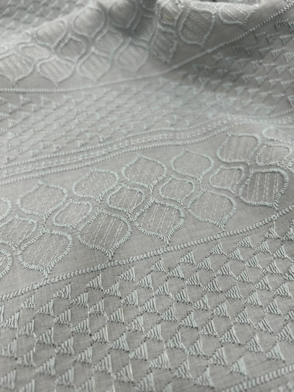 Grey cotton patta fabric men’s ethnic wear material with jacquard woven texture