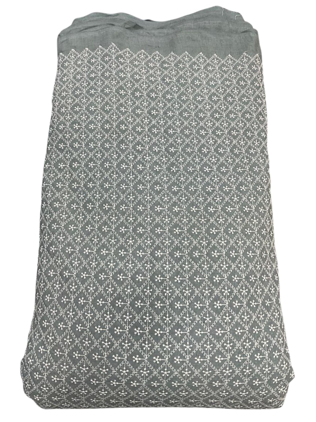 Grey lakhnavi embroidery cotton fabric for women’s suits, men’s kurtas and elegant festive outfits

