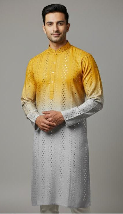 Luxury wedding, Handi, Diwali special material. Ombre fabric (yellow/white) with sequin work.