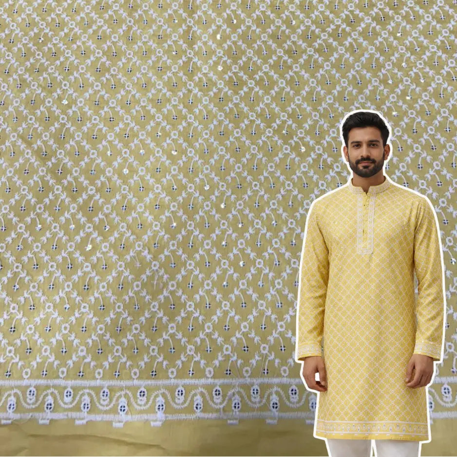 haldi ceremony yellow roman silk kurta fabric men