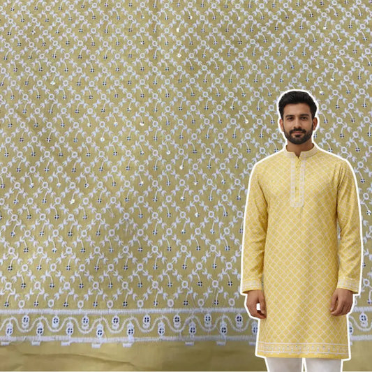 haldi ceremony yellow roman silk kurta fabric men