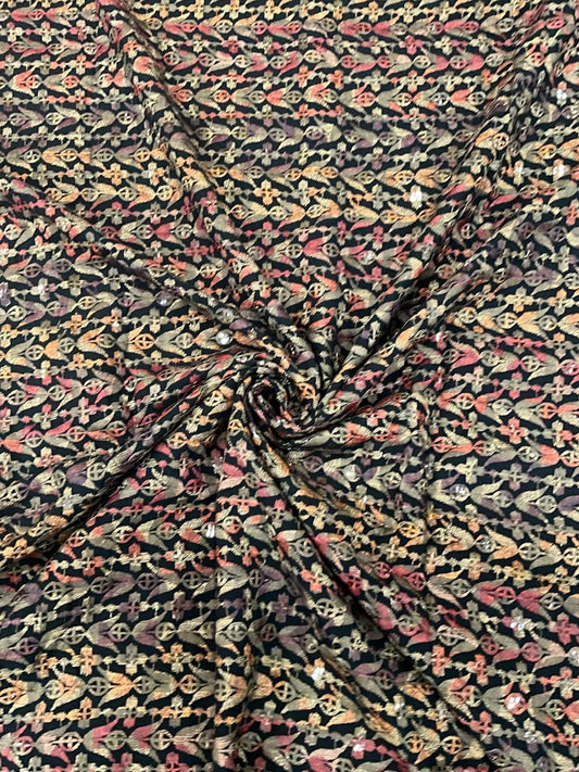 Premium rayon viscose sequin kurta fabric with all-over position print for festive menswear