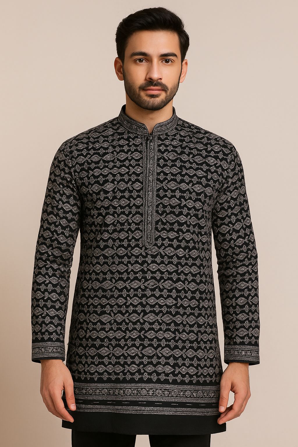 Designer sequin position print fabric for men’s kurta and ethnic outfits

