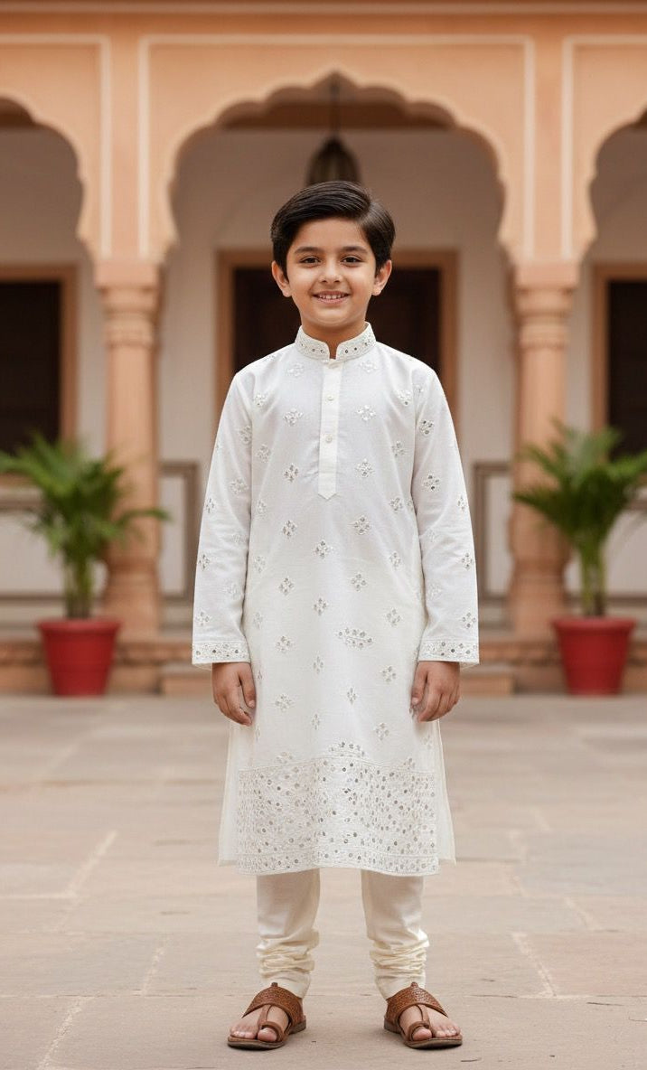 Lightweight kidswear Roman silk in white with fine embroidered details