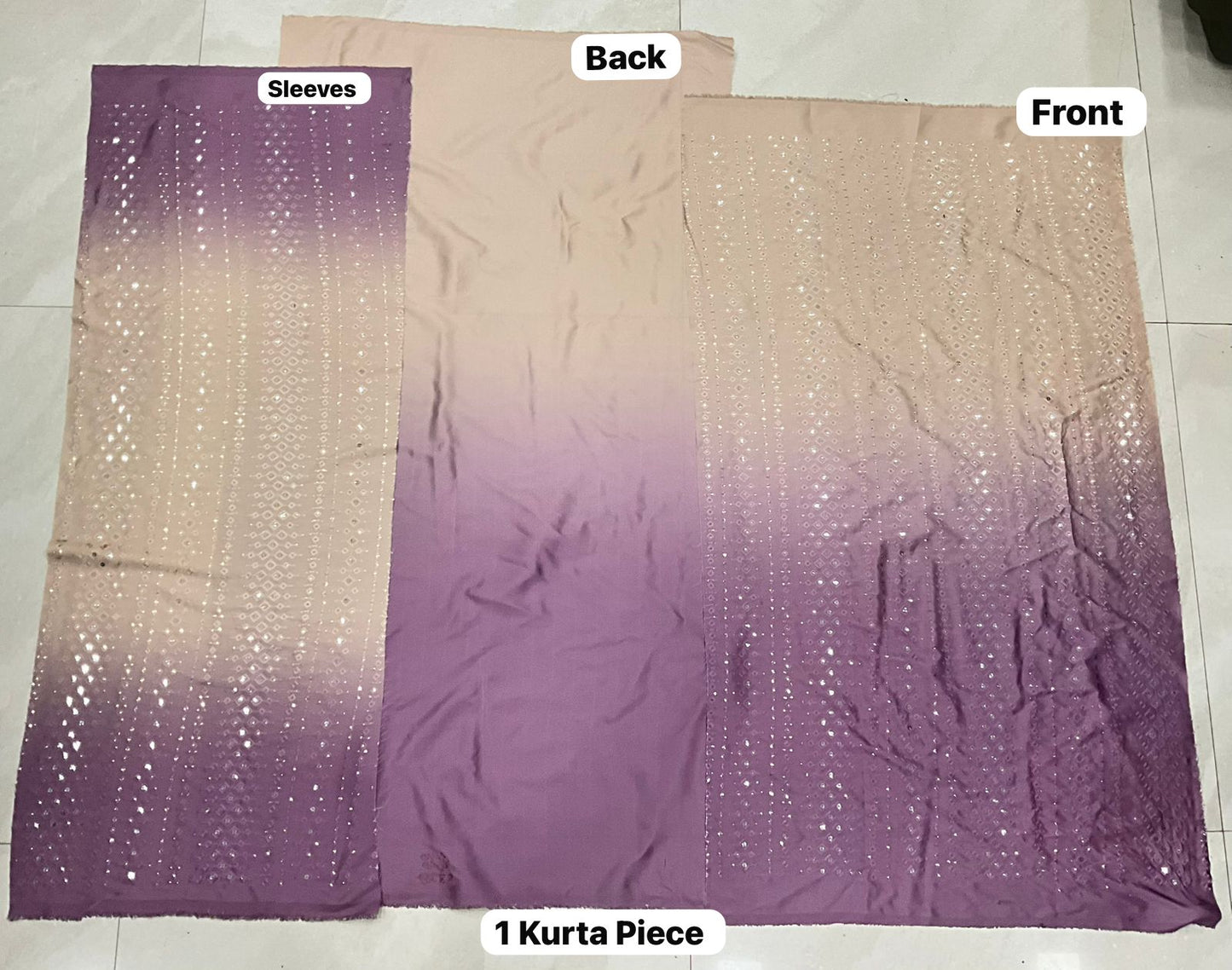 Wedding special fabric set. Lavender and beige ombre textile with sparkling sequin embellishment.