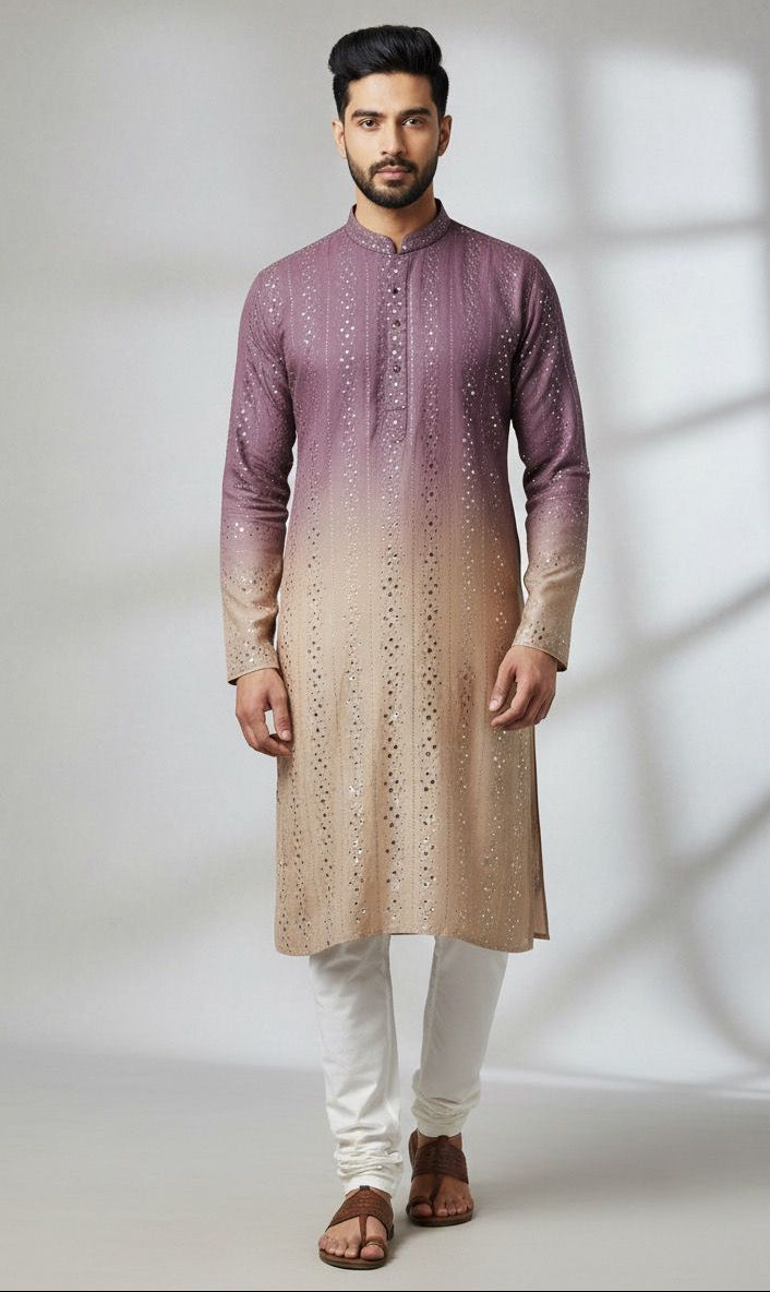 Luxury wedding special material. Ombre fabric (Sleeves, Back, Front) in purple and blush with sequin work.
