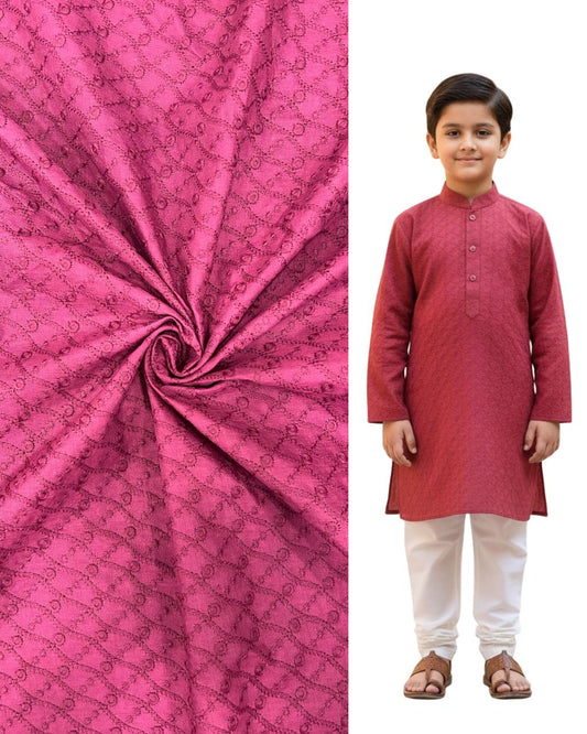 Pink embroidered kids kurta with matching patterned fabric — premium ethnic wear for boys, ideal for festive events, weddings, and traditional celebrations.