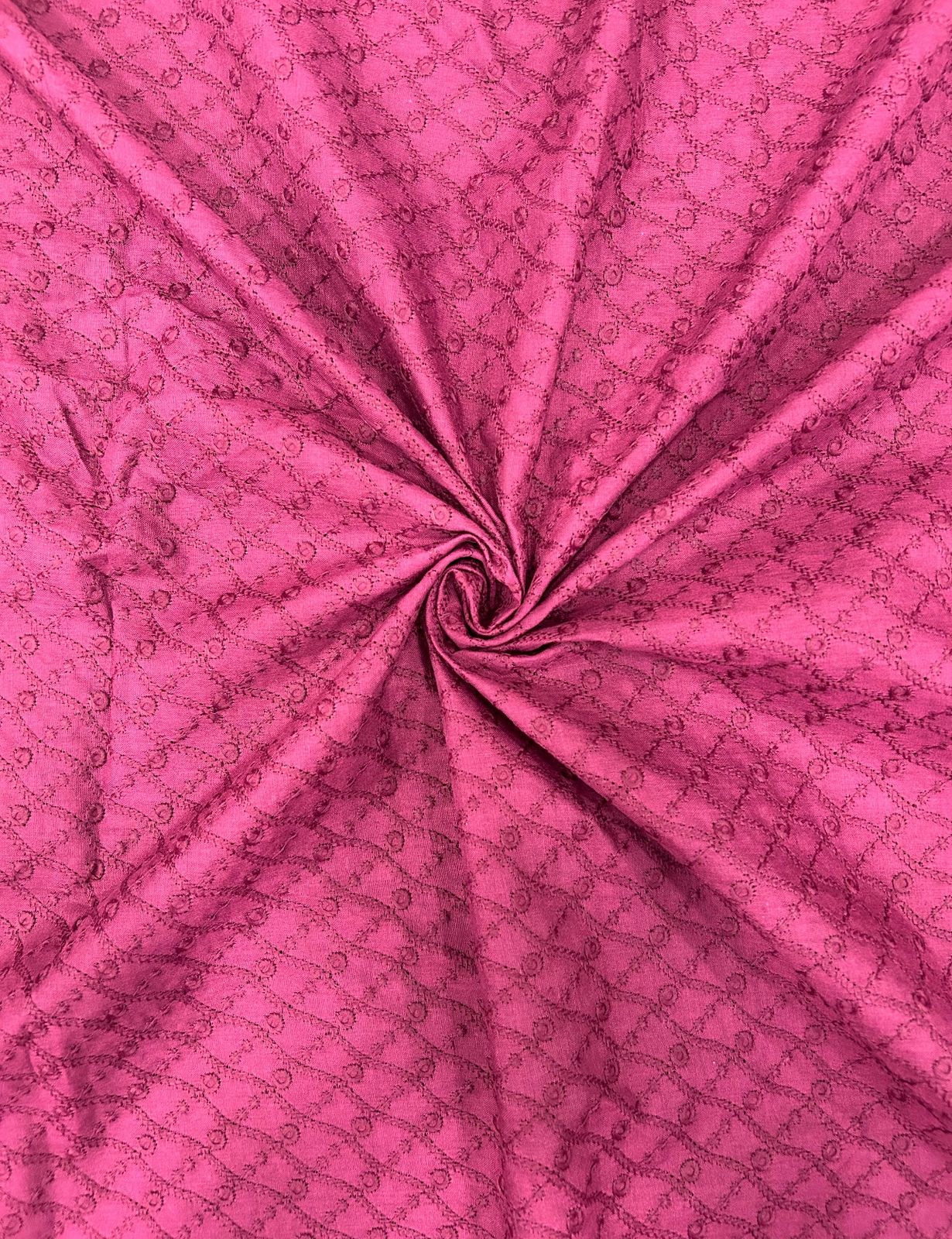 Designer pink geometric embroidery fabric shown with child wearing matching kurta — perfect for boys festive fashion, party wear, and cultural occasions.