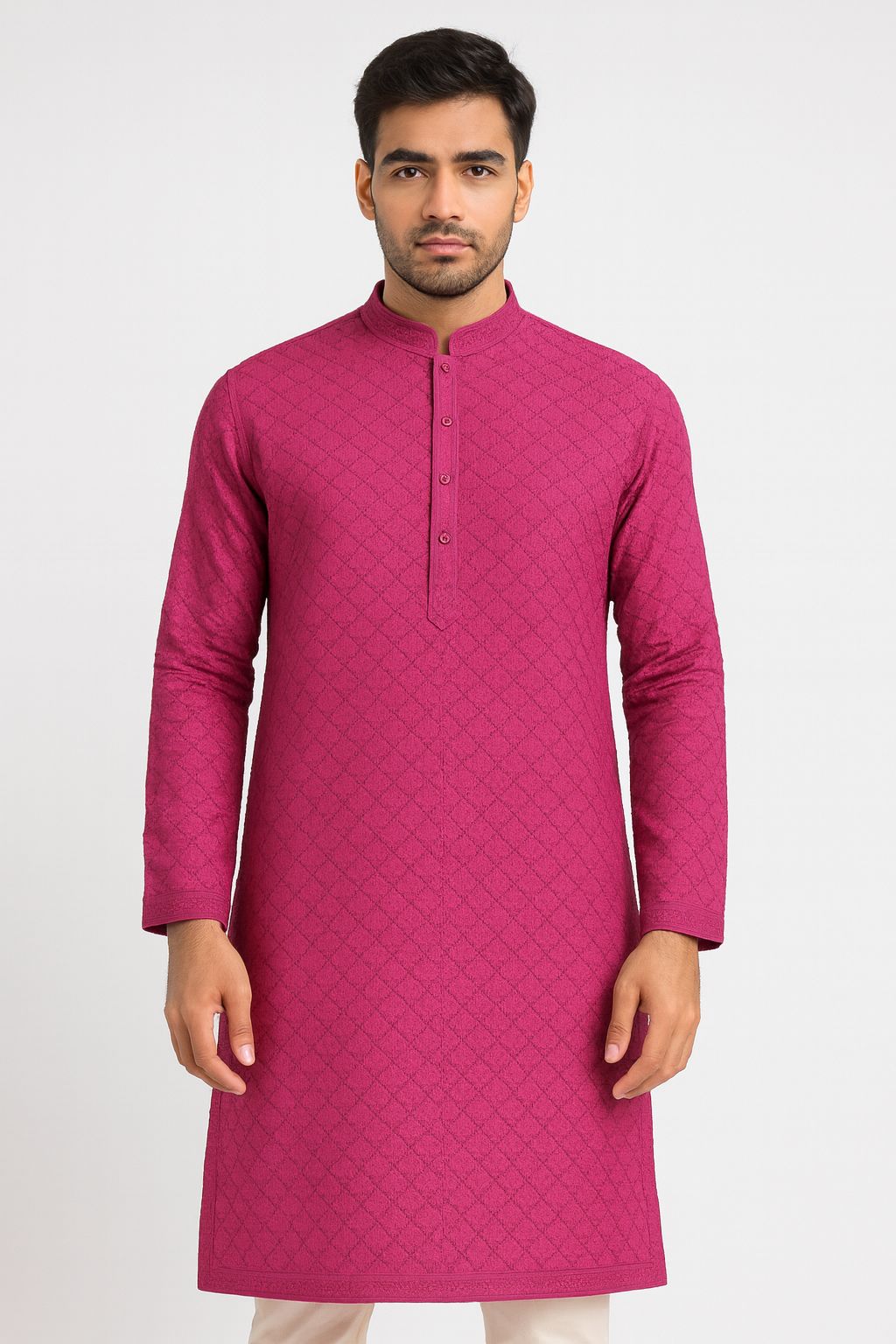 Premium mehroon pure cotton pastel embroidered fabric with pagdi pattern for traditional and indo-western wear

