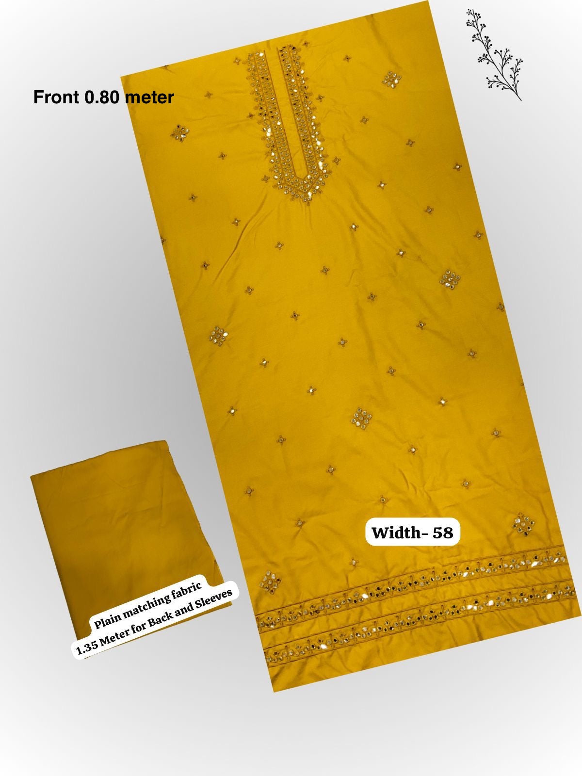 Folded gold fabric for a traditional Indian kurta, adorned with a heavy, central embroidered pattern. Suitable for Diwali Special occasions.