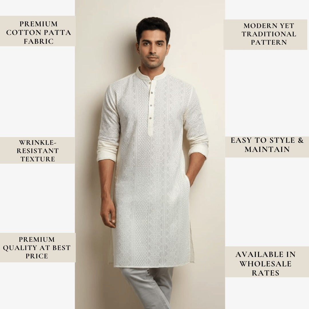 Cotton patta fabric cream color men ethnic cotton textile for kurta pajama wear