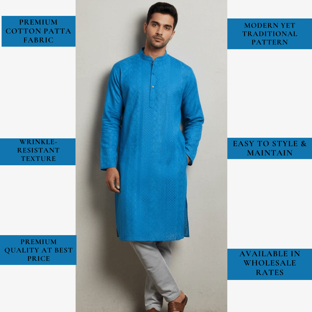 Cotton patta fabric petrol blue men’s kurta and ethnic wear cotton material