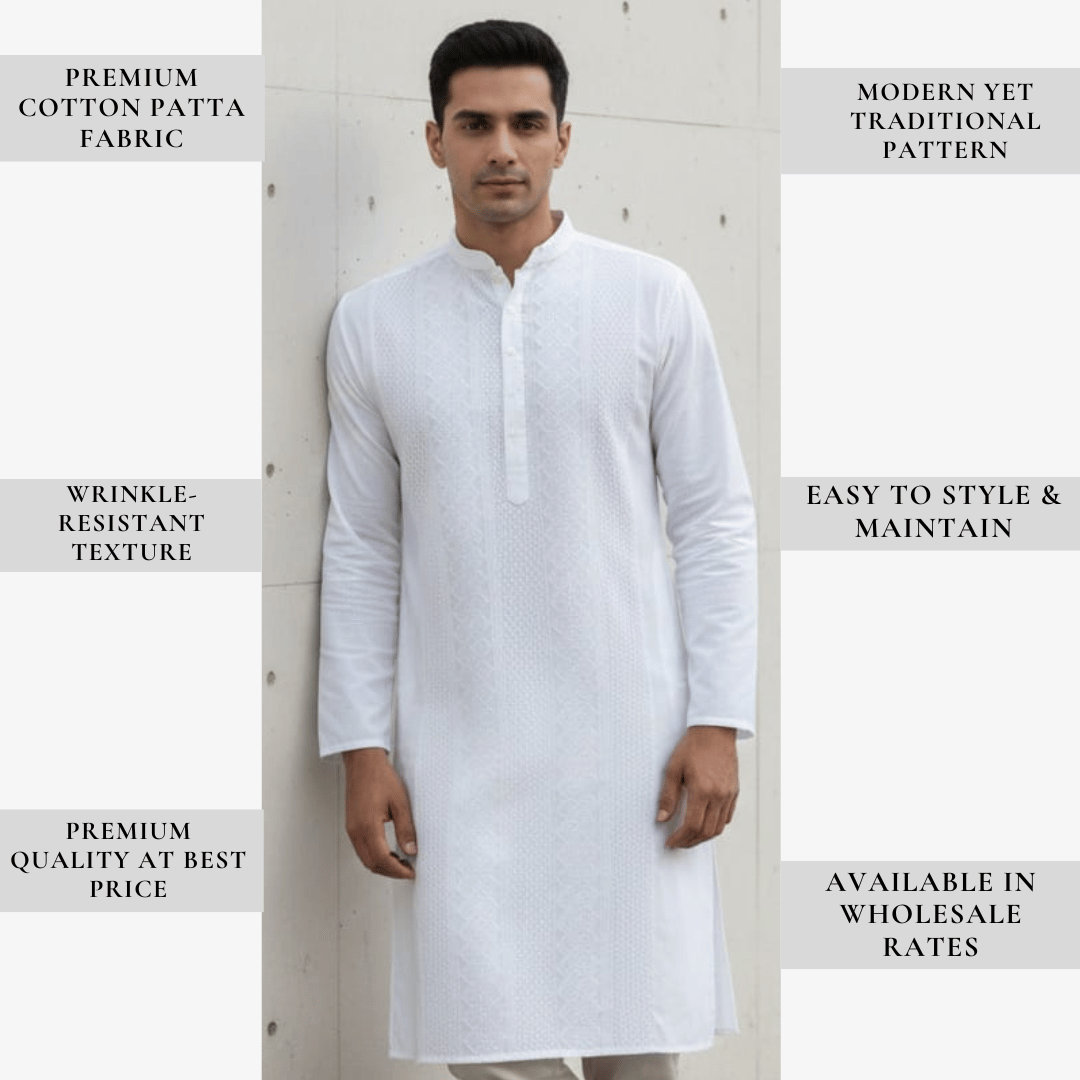 Cotton patta fabric white color men ethnic cotton textile for kurta pajama wear