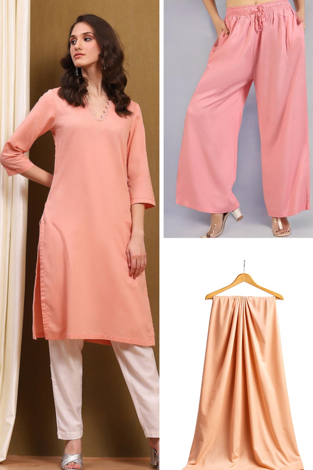 Peach Rayon Viscose Fabric Texture – Ideal for Kurtis and Dresses.