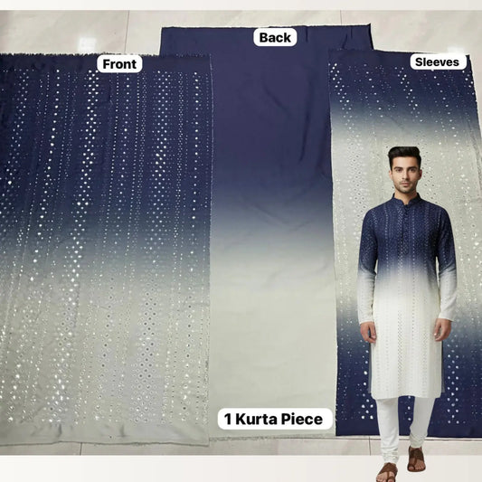 Wedding special ombre fabric (blue to white). Sequined pattern on front and sleeves for clothing.
