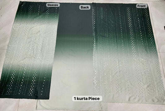 Emerald green ombre fabric set. Wedding special textile with all-over sequin embellishment detail.