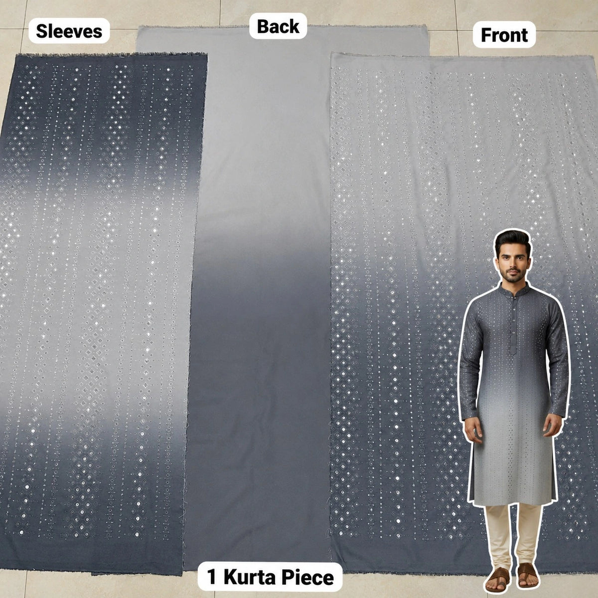 Beautiful kurta fabric. New fashion trendy ombre design with sparkling rhinestones.