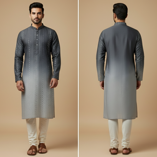 Trendy look new fashion gray ombre fabric, ideal for a beautiful embellished kurta.