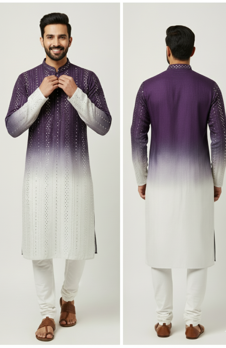 Beautiful kurta fabric in a deep purple new fashion ombre design for a trendy look.