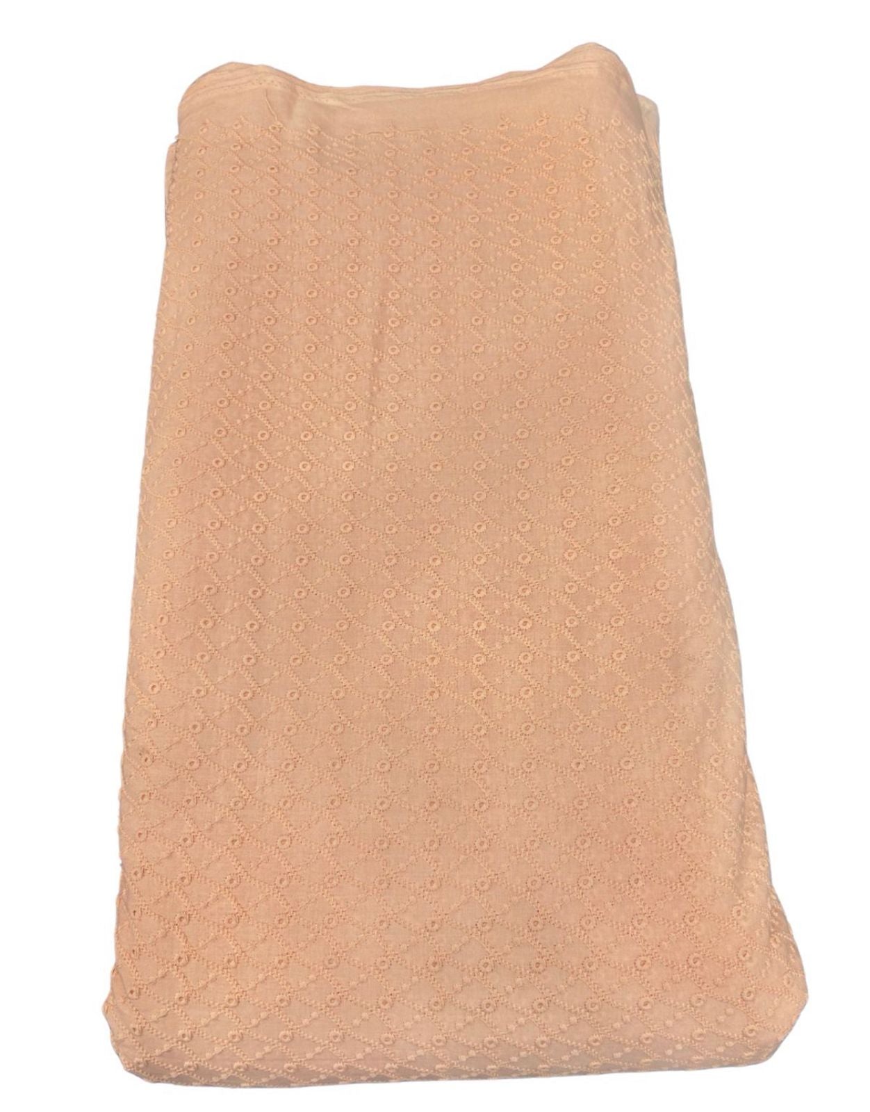 Designer peach textured embroidery fabric shown with child wearing matching kurta — ideal for festive occasions, party wear, and cultural functions.