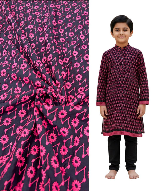 Printed kids kurta with matching floral-pattern fabric — premium boys ethnic wear ideal for festive occasions, weddings, and traditional celebrations.