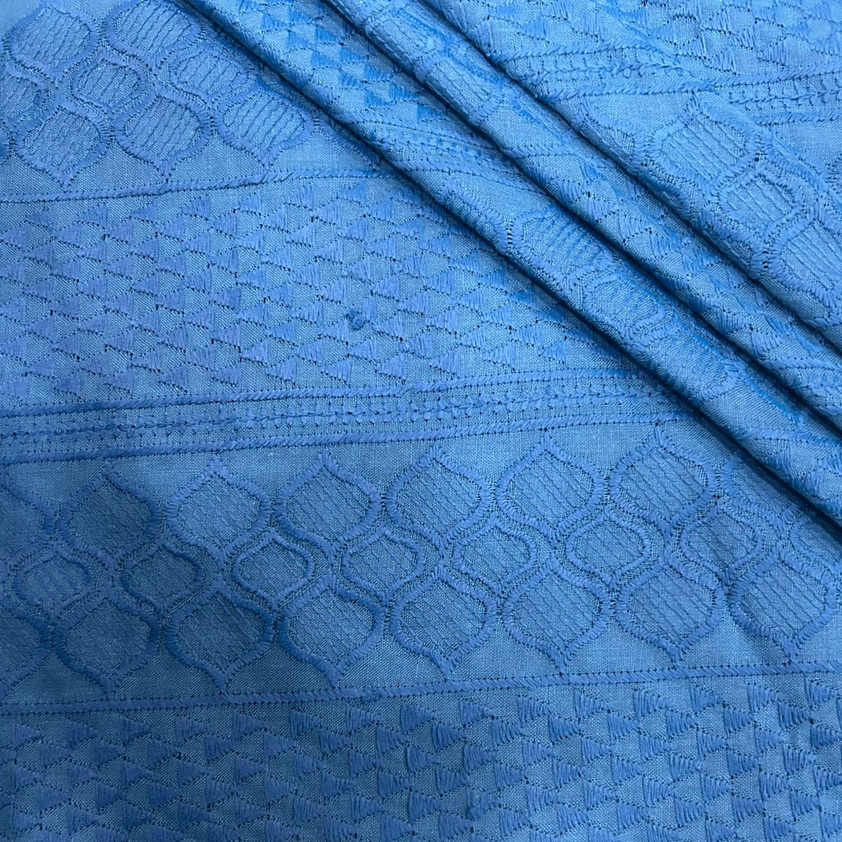 Petrol blue cotton patta fabric men’s ethnic wear material with jacquard woven texture