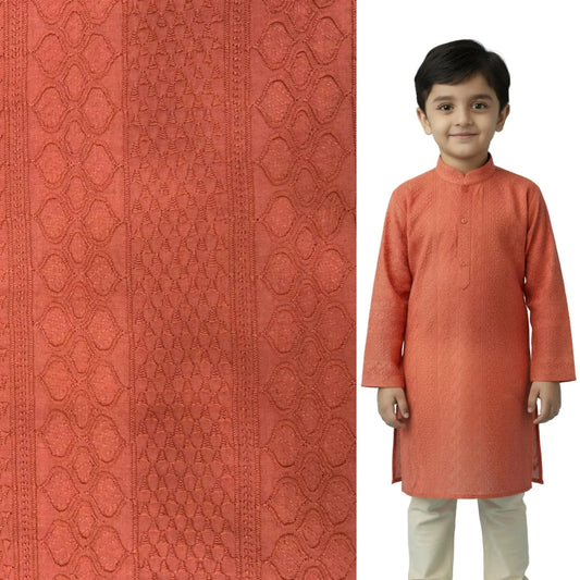 Premium rust cotton paataa fabric for kids kurta, soft breathable ethnic wear