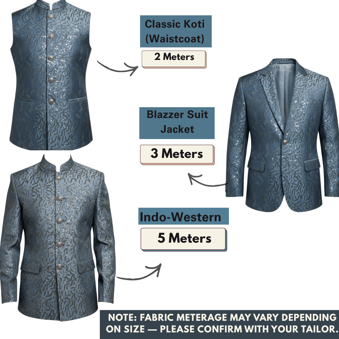 Premium TR satin fabric light navy blue with sequin embroidery for baba suit and blazer
