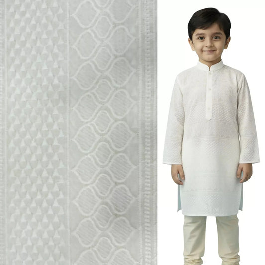 Premium white cotton paataa fabric for kids kurta, soft breathable daily wear