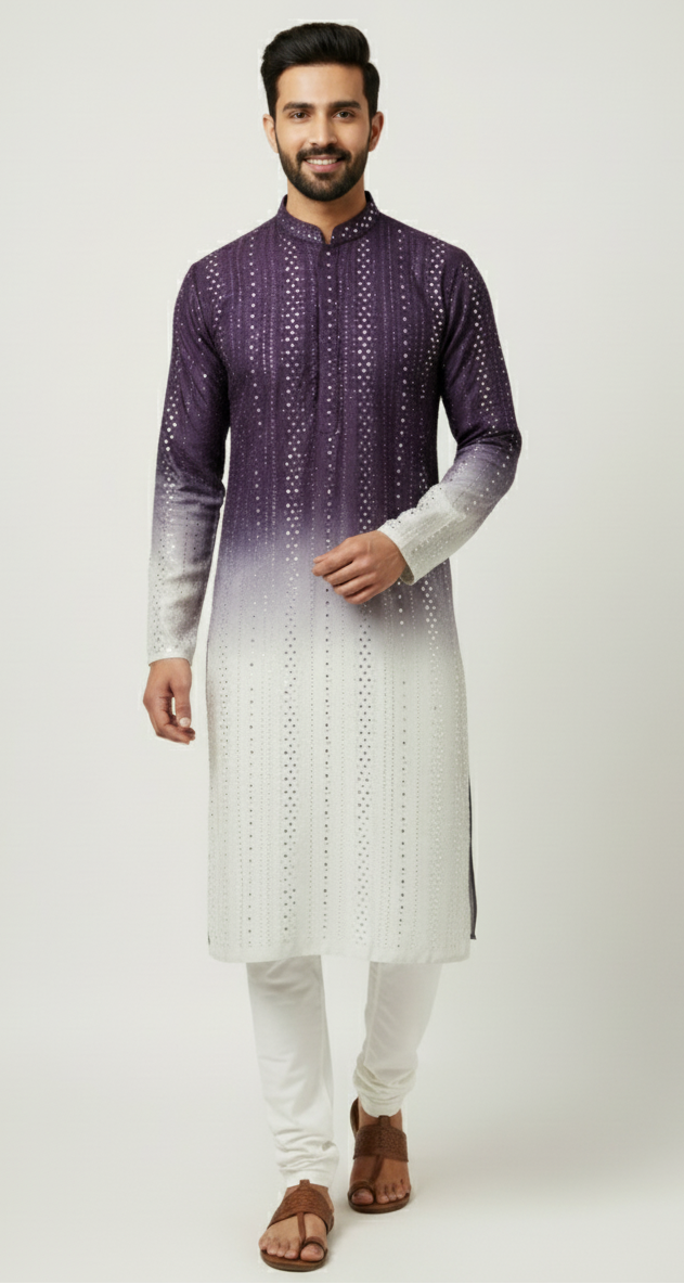 Sparkling purple and white ombre fabric. New fashion, beautiful kurta, trendy look.