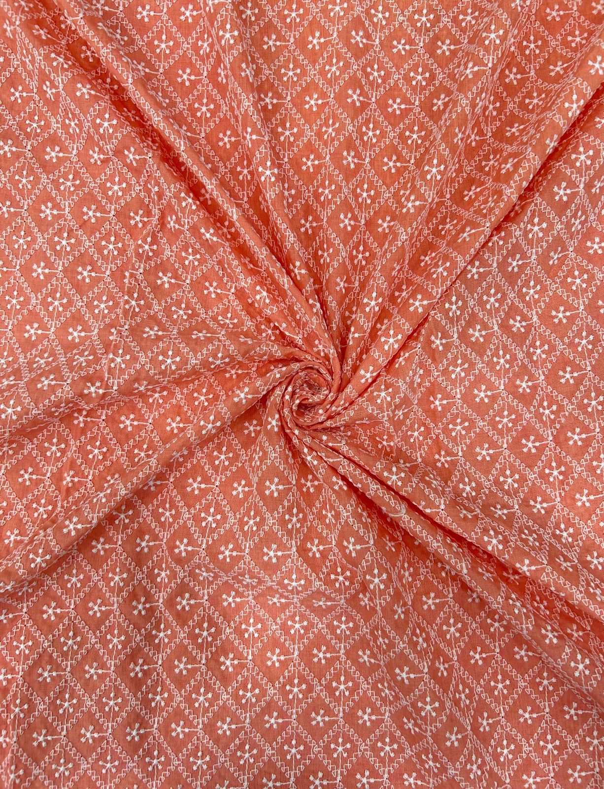 Premium orange floral-pattern kurta fabric displayed with children’s ethnic kurta set, perfect for weddings, festivals, party wear, and cultural celebrations.