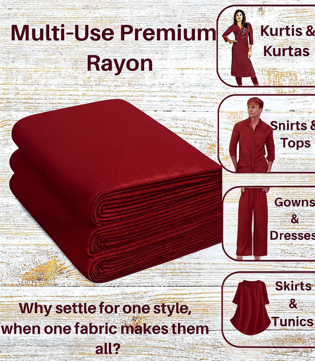 Premium Maroon Rayon Cloth – Breathable Daily Wear Fabric.