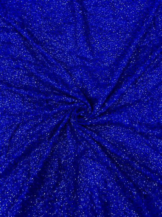 Royal blue shimmer georgette fabric with glitter texture for designer outfits.