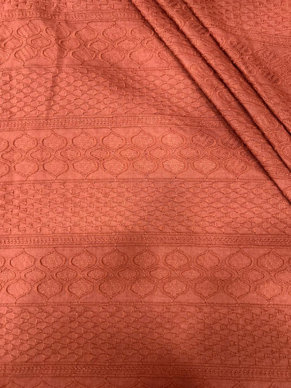 Rust cotton kids kurta fabric, lightweight breathable festive and daily wear material