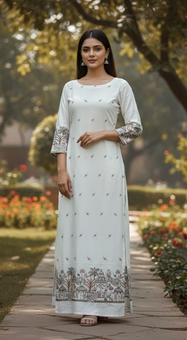 Luxury malai satin ethnic fabric for women with heavy embroidery, peacock motif border and premium butti work, 55 inch width