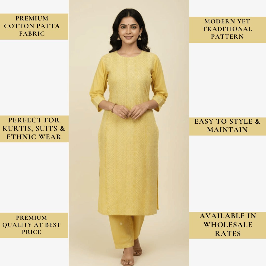 Soft yellow cotton fabric for women kurti and suit, comfortable breathable daily wear