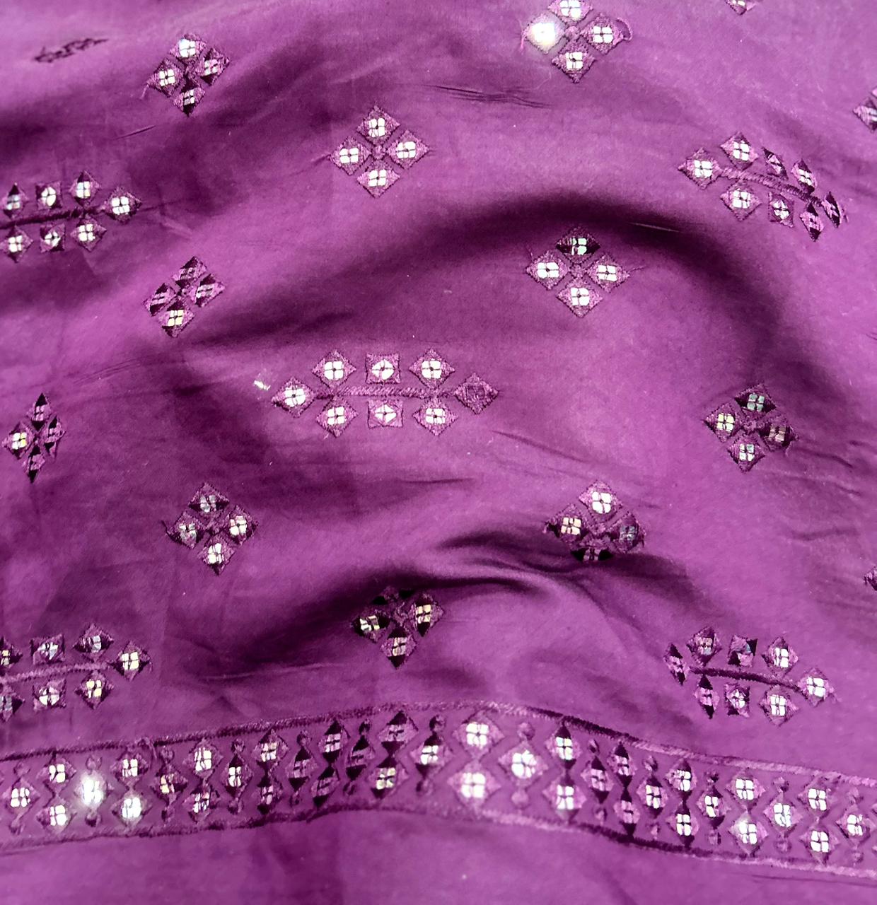 Premium purple mirror work fabric for children's festive and party wear